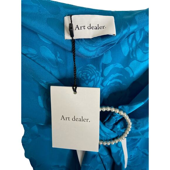 Art Dealer Floral Midi Skirt Silk Blend Satin Ruffle Hem Turquoise Size Medium - Picture 9 of 13